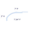 Simplified profile diagram of Miami Art Deco Crown Molding for LED's labeled with 3 inch height, 7 inch projection, and 7-3/4 inch face.