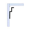 Silhouette installation diagram of New York 2-Step Crown Molding for LED's showing the stepped molding profile mounted vertically at the wall and ceiling with concealed LED placement.