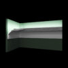 Rendered illustration of Miami Art Deco 2-Step Crown Molding for LED’s showing the stepped molding profile installed in a corner with soft upward wall illumination.