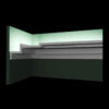 Rendered illustration of New York 3-Step Crown Molding for LED’s showing the stepped molding profile installed in a corner with soft upward wall illumination.