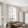 Installed Miami 2-Way Molding for Indirect Lighting creating soft perimeter ceiling illumination in an elegant contemporary living room.