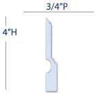 Simplified profile diagram of San Francisco Modern Baseboard and Casing labeled with 4 inch height and 3/4 inch projection.