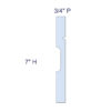 Simplified profile diagram of Miami Art Deco Baseboard and Casing labeled with 7 inch height and 3/4 inch projection.