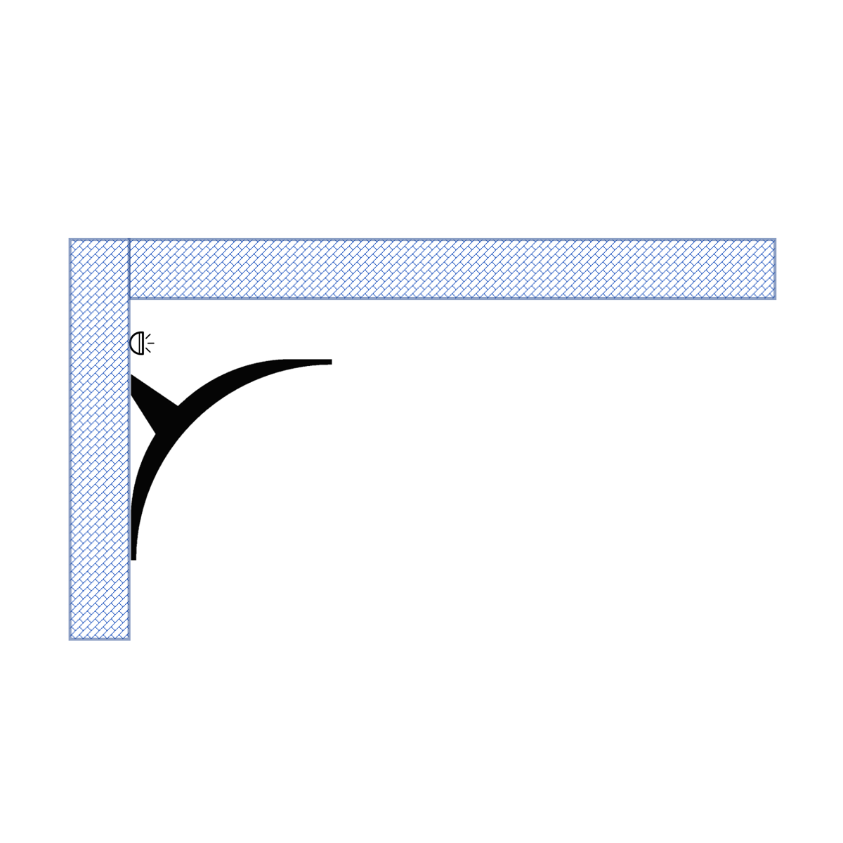 Cove molding installation diagram showing indirect lighting concealed between the wall and ceiling
