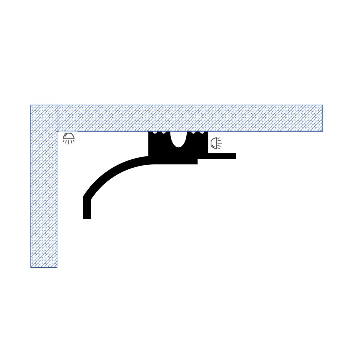 Two-way cove molding installation diagram showing concealed downward and wall-wash indirect lighting